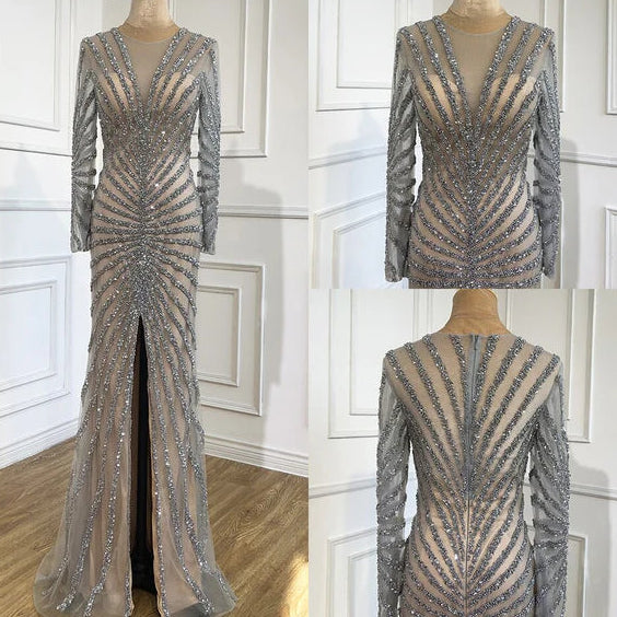 silver evening gown floral embellishments, formal evening dress intricate beading, powder baby grey trumpet bottom, glitter sparkling diamonds, straight across neckline, mermaid, train, old-money classy elegant dubai style, saudi arabic, sleeveless, saint laurent prom, wedding guest, bridesmaid, mother of the bride, christmas, luxury, celebrity, expensive cheap, vintage, real photos, high-end, choose one, viral, where to buy, now, shop, red carpet, long sleeves silk shein cocochanel stripes Cocktail prada