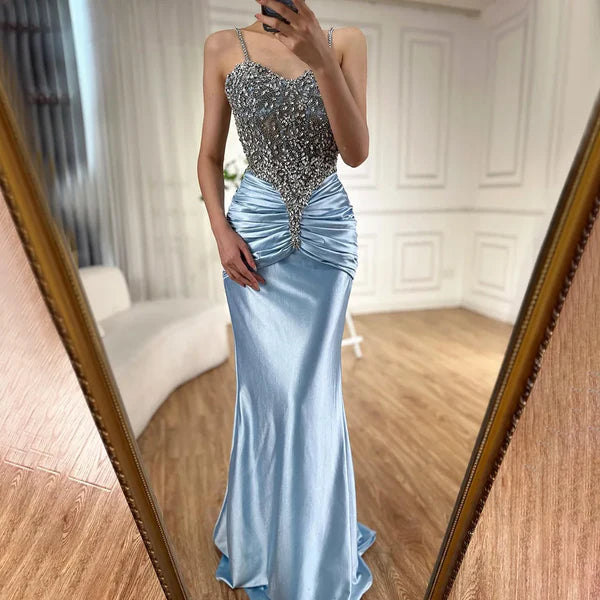 silver evening gown floral embellishments, formal evening dress intricate beading, powder baby blue trumpet bottom, glitter sparkling diamonds, straight across neckline, mermaid, train, old-money classy elegant dubai style, saudi arabic, sleeveless, saint laurent prom, wedding guest, bridesmaid, mother of the bride, christmas, luxury, celebrity, expensive cheap, vintage, real photos, high-end, choose one, viral, where to buy, now, shop, red carpet, long sleeves silk shein cocochanel stripes Cocktail prada